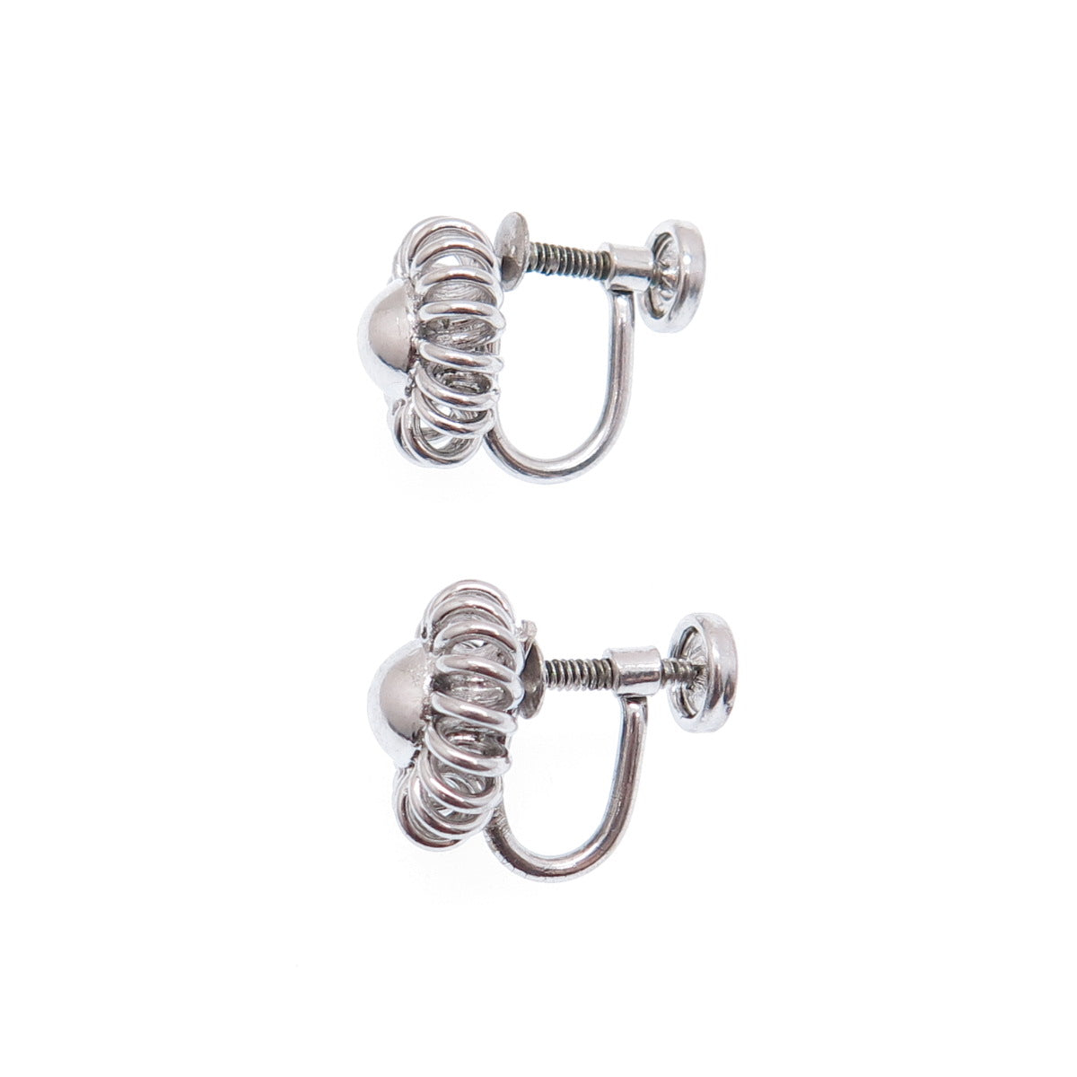 925 Sterling Silver Antique Art Deco Spiral Flower Screw Back Earrings