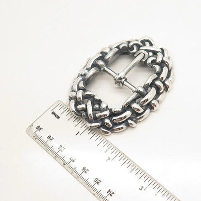 925 Sterling Silver Vintage Wicker Belt Buckle