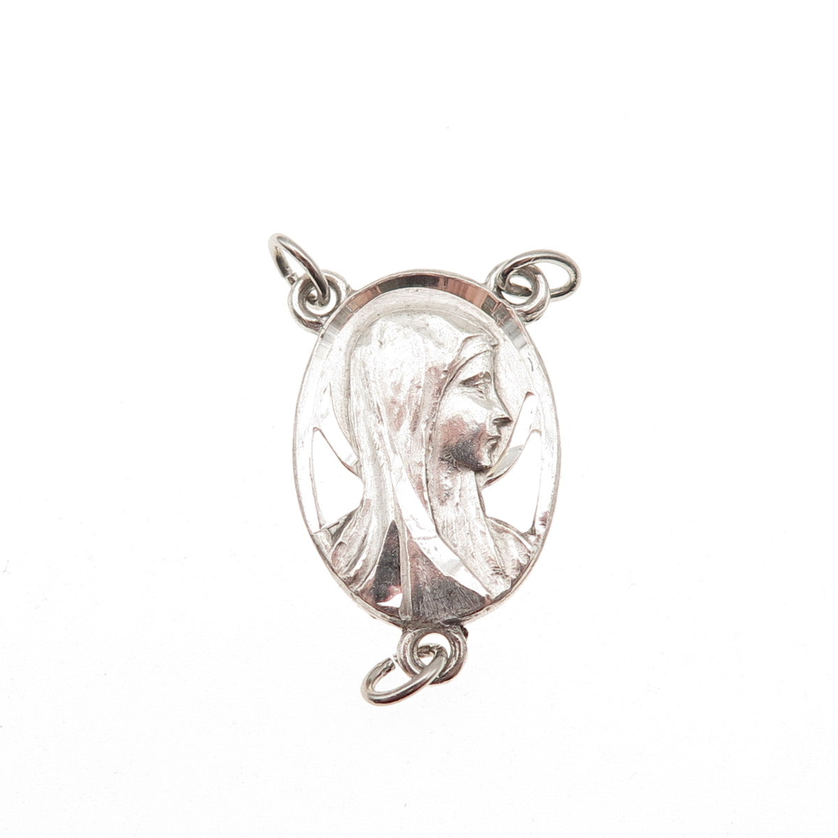 925 Sterling Silver Antique Art Deco St. Mary Rosary Chain Centerpiece Pendant