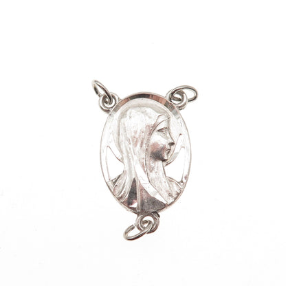 925 Sterling Silver Antique Art Deco St. Mary Rosary Chain Centerpiece Pendant