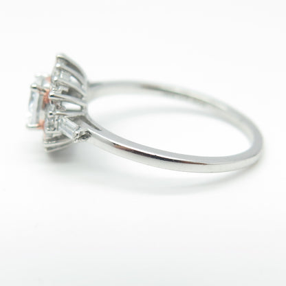 925 Sterling Silver 2-Tone Tapered Baguette Round-Cut C Z Engagement Ring Size 8