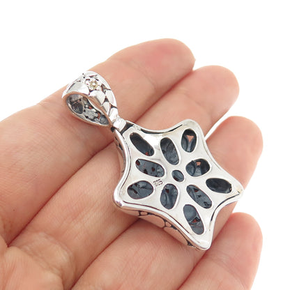 925 Sterling Silver Vintage Modernist Flower Kali Star Oxidized Charm Pendant