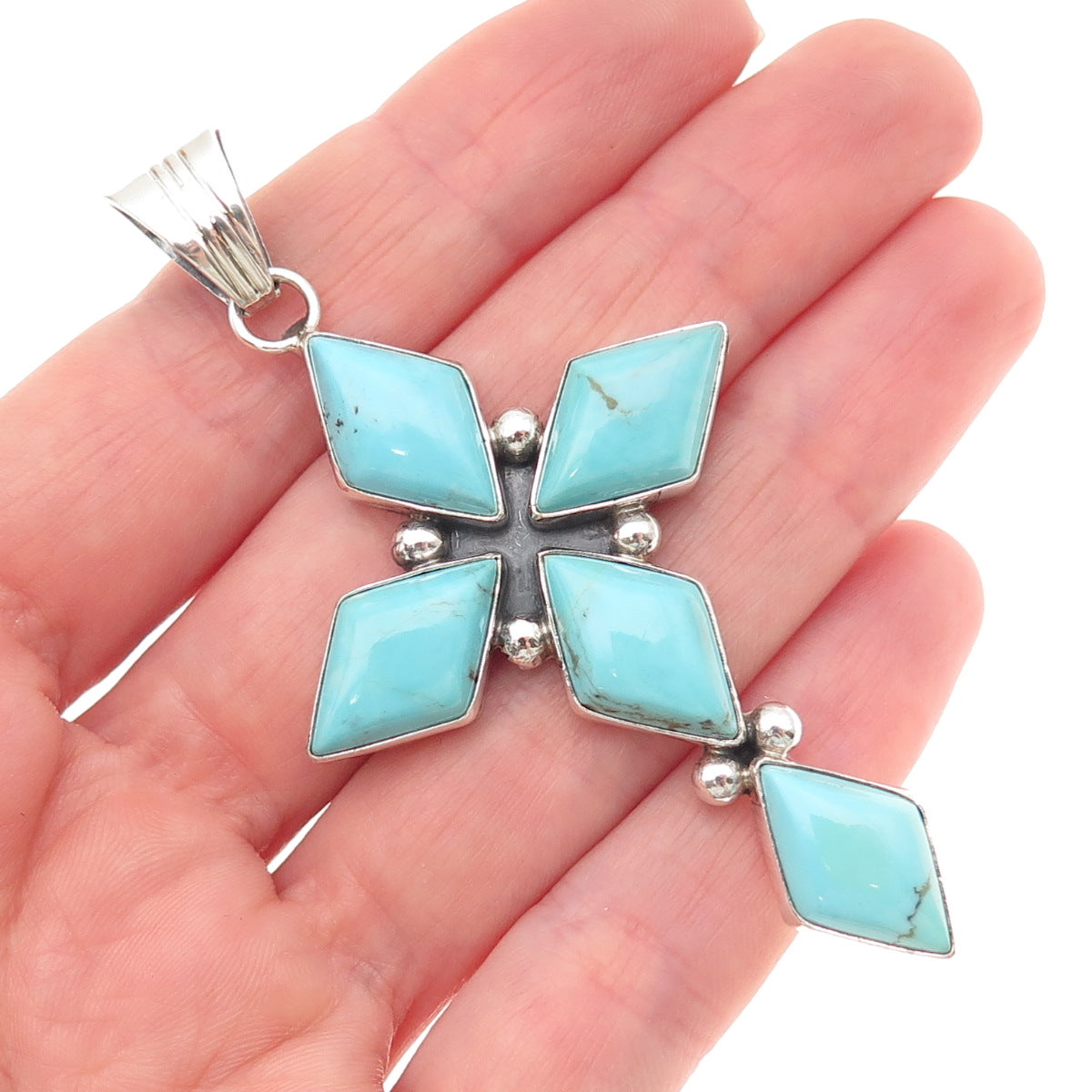Running Bear Old Pawn 925 Sterling Silver Vintage Turquoise Cross Tribal Pendant