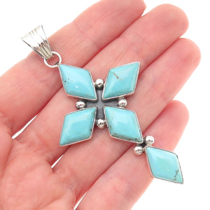 Running Bear Old Pawn 925 Sterling Silver Vintage Turquoise Cross Tribal Pendant