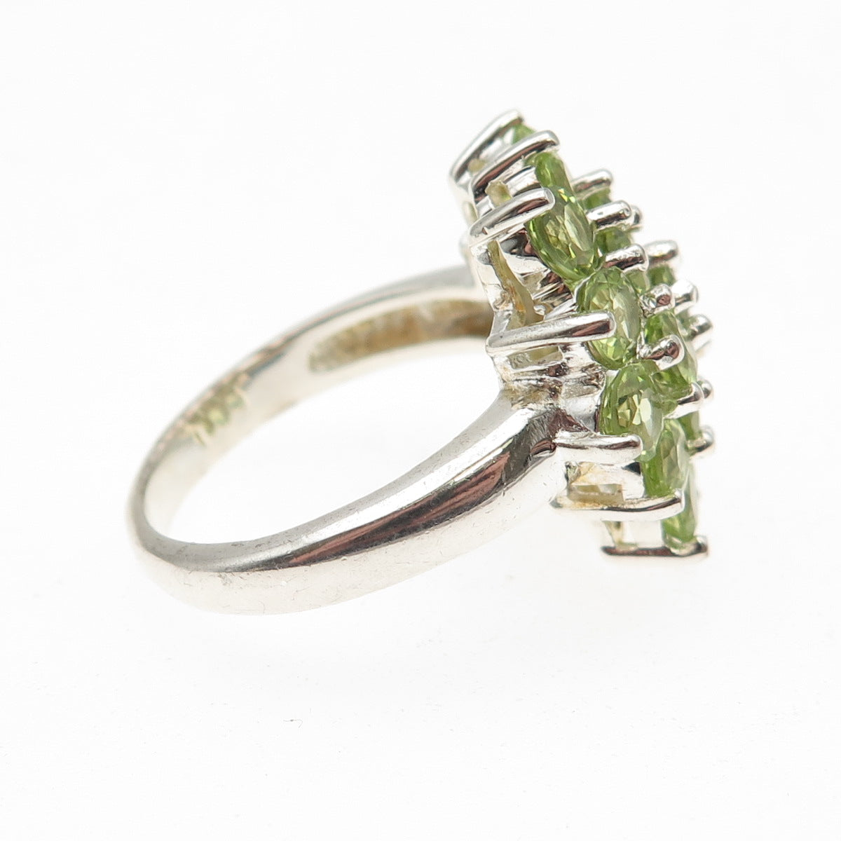 925 Sterling Silver Real Round-Cut Peridot Cluster Ring Size 8.75