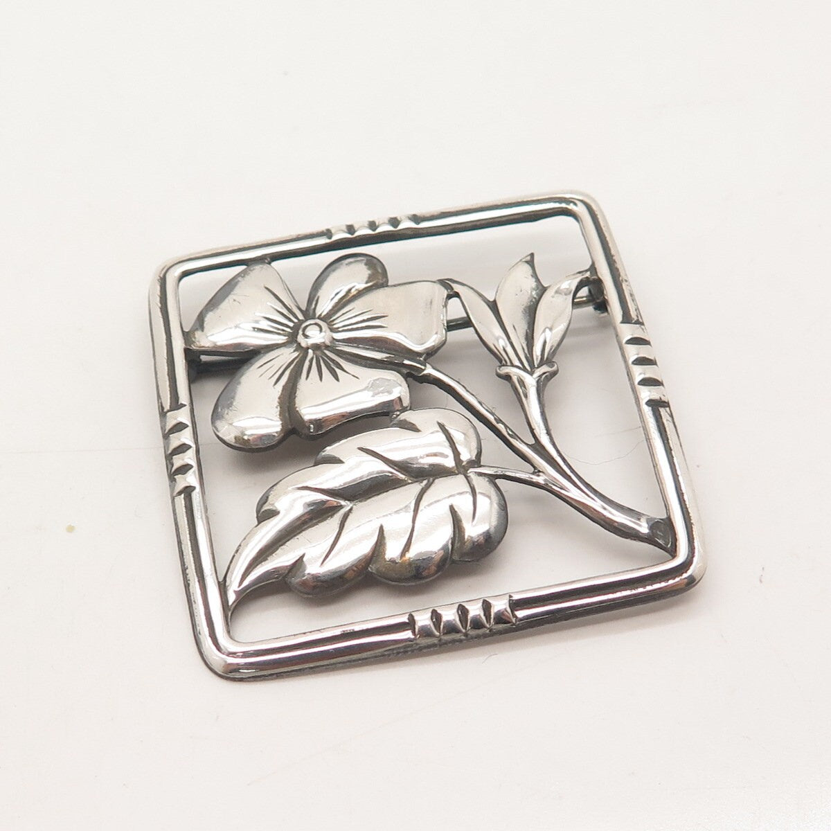 925 Sterling Silver Vintage Floral Leaf Pin Brooch