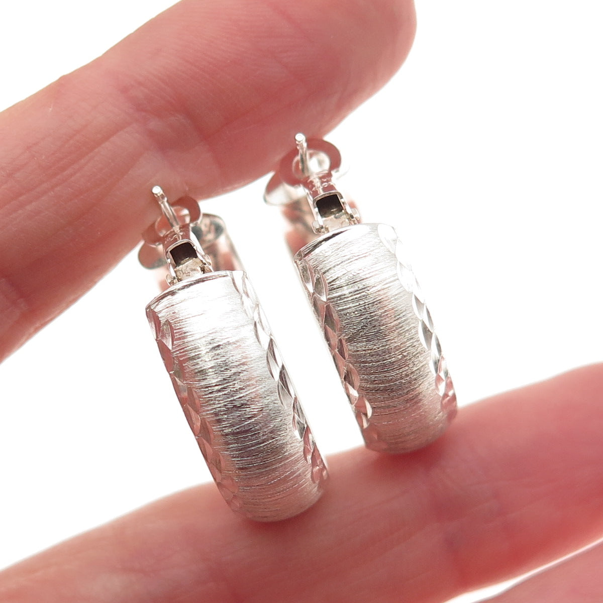 MILOR 925 Sterling Silver Vintage Italy Brushed Hoop Earrings