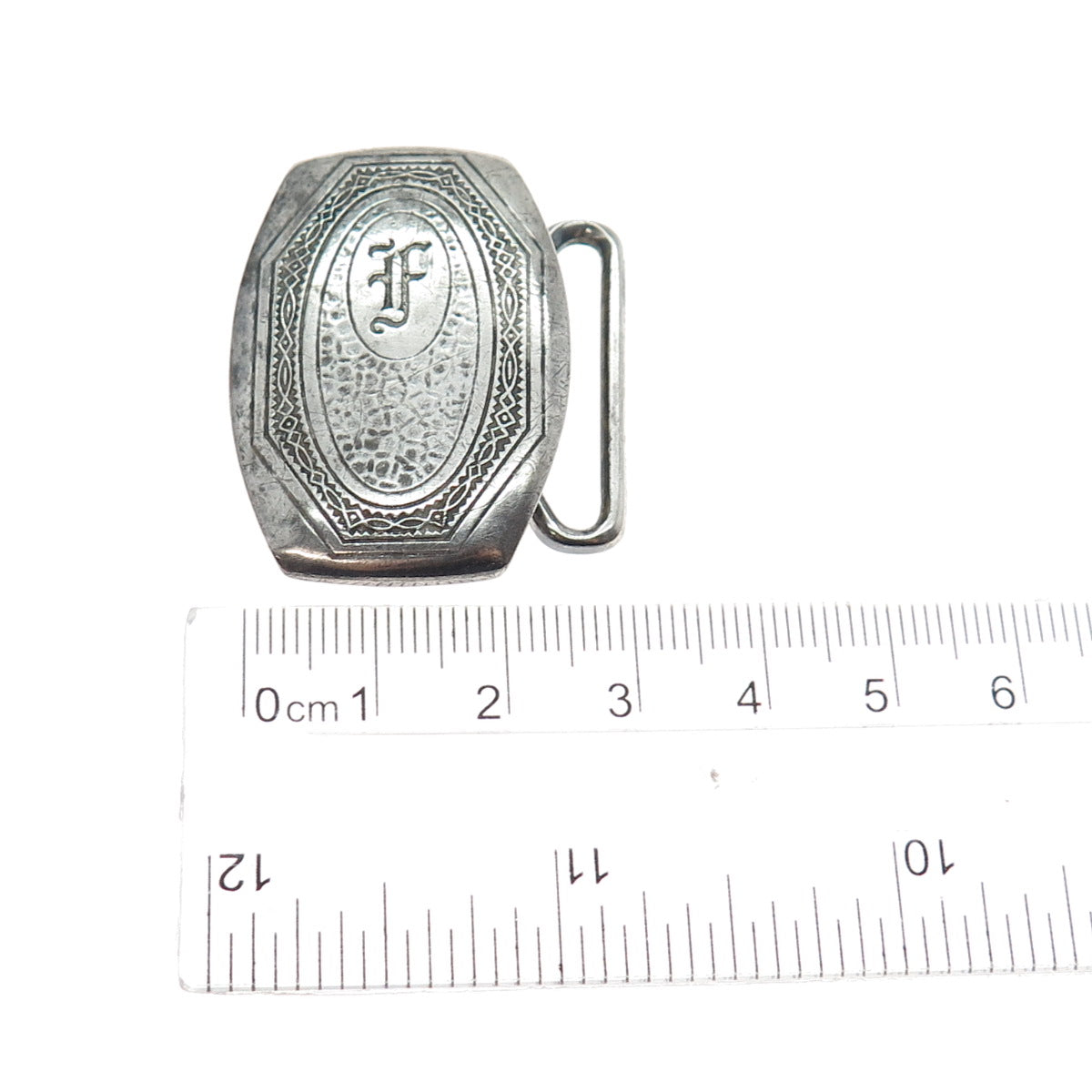 HICKOK Sterling Silver & Bronze Antique Art Deco Letter F Oxidized Belt Buckle