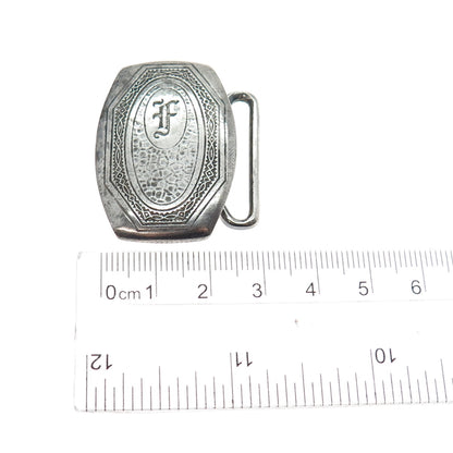 HICKOK Sterling Silver & Bronze Antique Art Deco Letter F Oxidized Belt Buckle