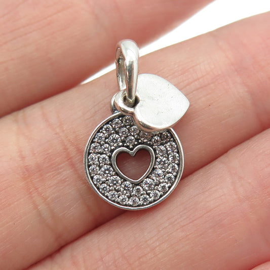 PANDORA 925 Sterling Silver C Z Heart Dangle Pendant