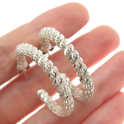 925 Sterling Silver Vintage Twisted Mesh Hoop Earrings