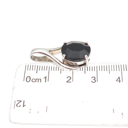 925 Sterling Silver Vintage Real Black Onyx Teardrop Charm Pendant