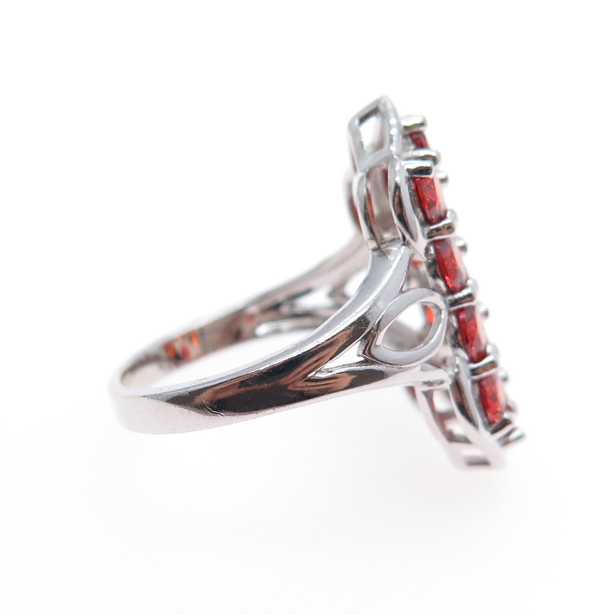 925 Sterling Silver Real Spessartine Garnet Cluster Ring Size 7