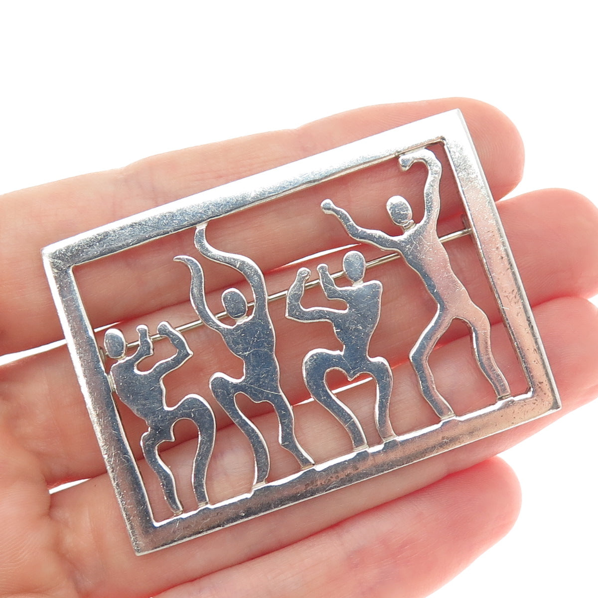 925 Sterling Silver Vintage Modernist Dancing People Pin Brooch