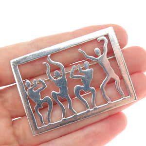925 Sterling Silver Vintage Modernist Dancing People Pin Brooch