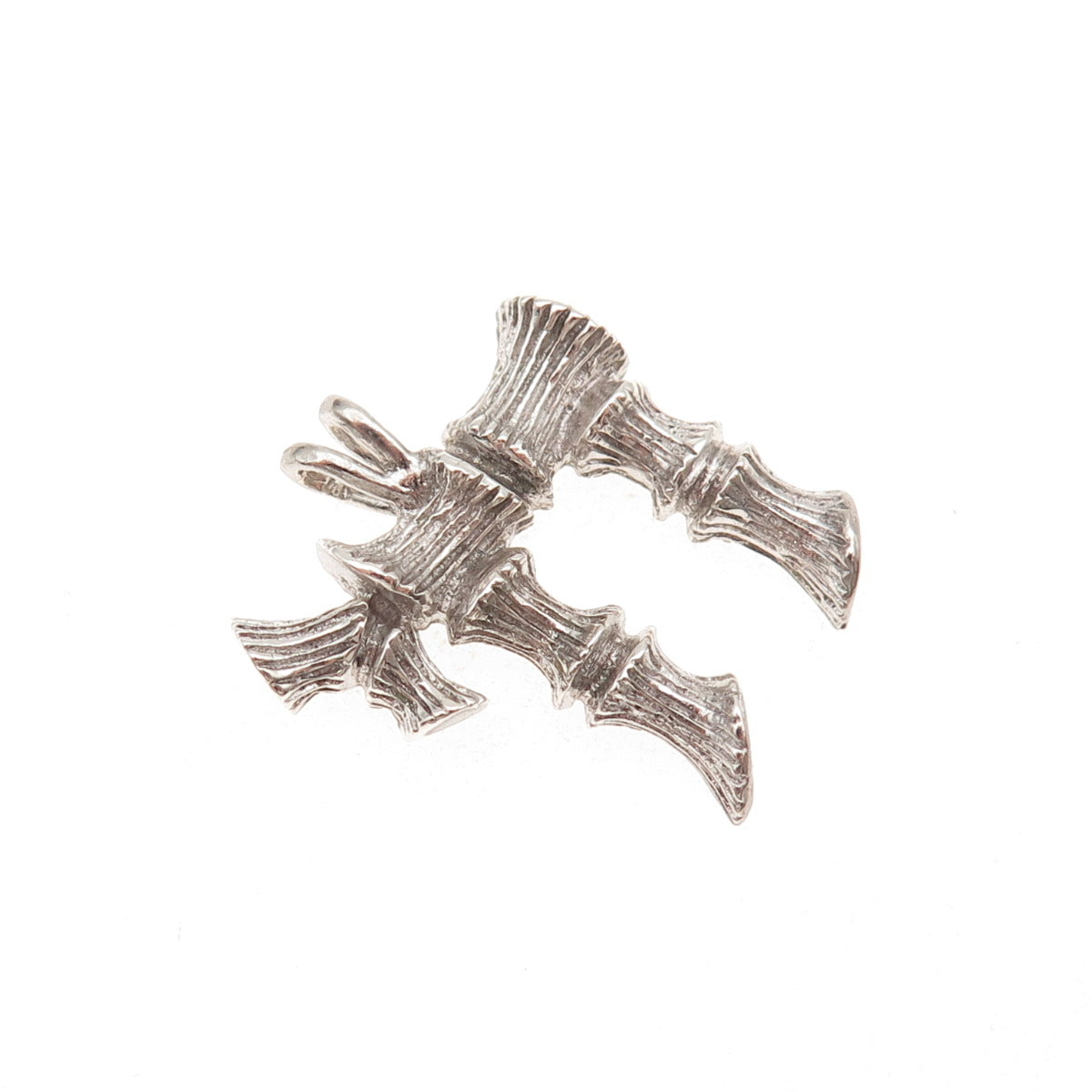 925 Sterling Silver Vintage Chai Judaica Bamboo Oxidized Charm Pendant
