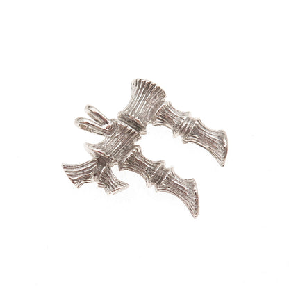 925 Sterling Silver Vintage Chai Judaica Bamboo Oxidized Charm Pendant