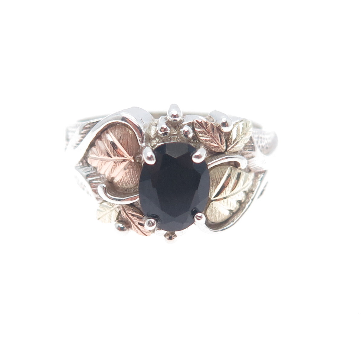 COLEMAN CO 12K Gold 925 Sterling Silver Vintage Real Black Spinel Ring Size 8.25