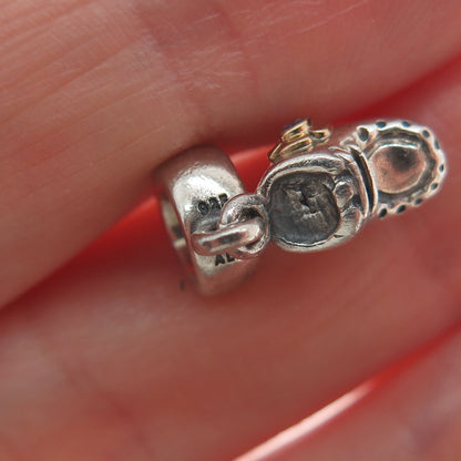 PANDORA Gold 925 Sterling Silver Blue C Z Baby Shoe Dangle Charm
