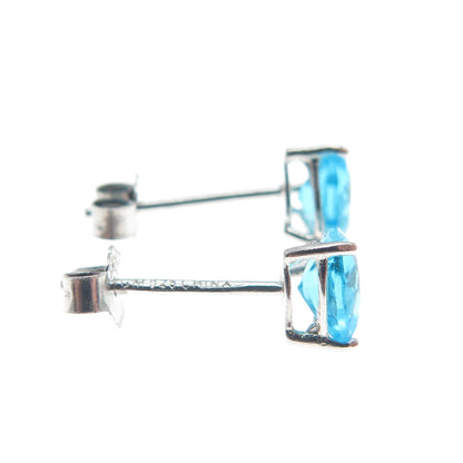 925 Sterling Silver Heart-Cut Blue C Z Stud Earrings