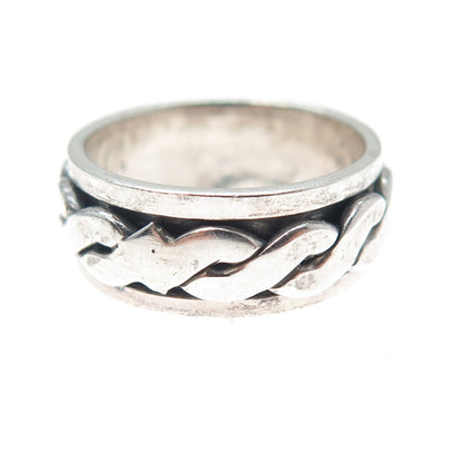 925 Sterling Silver Vintage Celtic Woven Oxidized Rotating Band Ring Size 7.75