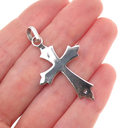 925 Sterling Silver Vintage Real Lapis Cross Charm Pendant