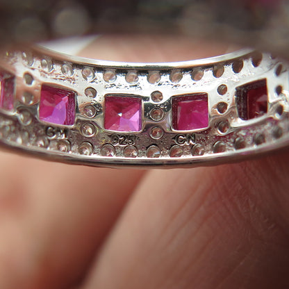 925 Sterling Silver Lab-Created Ruby & C Z Ring Size 5.5