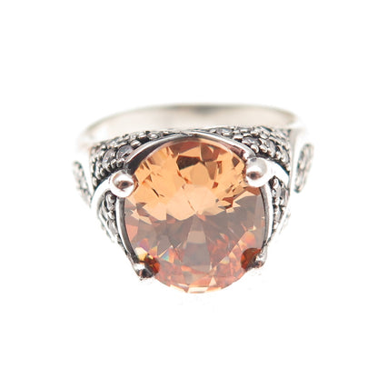 925 Sterling Silver Vintage Champagne & White C Z Oxidized Ring Size 8