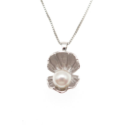 925 Sterling Silver Vintage Real Pearl Pinctada Box Chain Necklace 18"