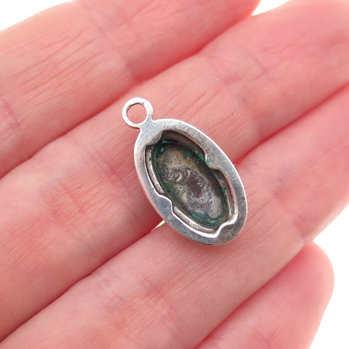 925 Sterling Silver Vintage Real MOP Lady Cameo Mini Charm Pendant