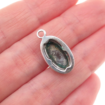 925 Sterling Silver Vintage Real MOP Lady Cameo Mini Charm Pendant