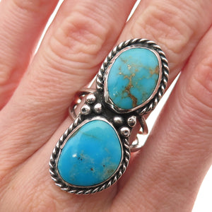 Old Pawn Sterling Silver Vintage Southwestern Turquoise Tribal Ring Size 6.75