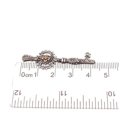 925 Sterling Silver 14K Gold Real Round-Cut Diamond Key of Life Charm Pendant