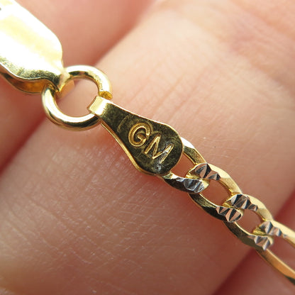 P. LUX 925 Sterling Silver Gold Plated Italy Diamond-Cut Figaro Link Bracelet 7"