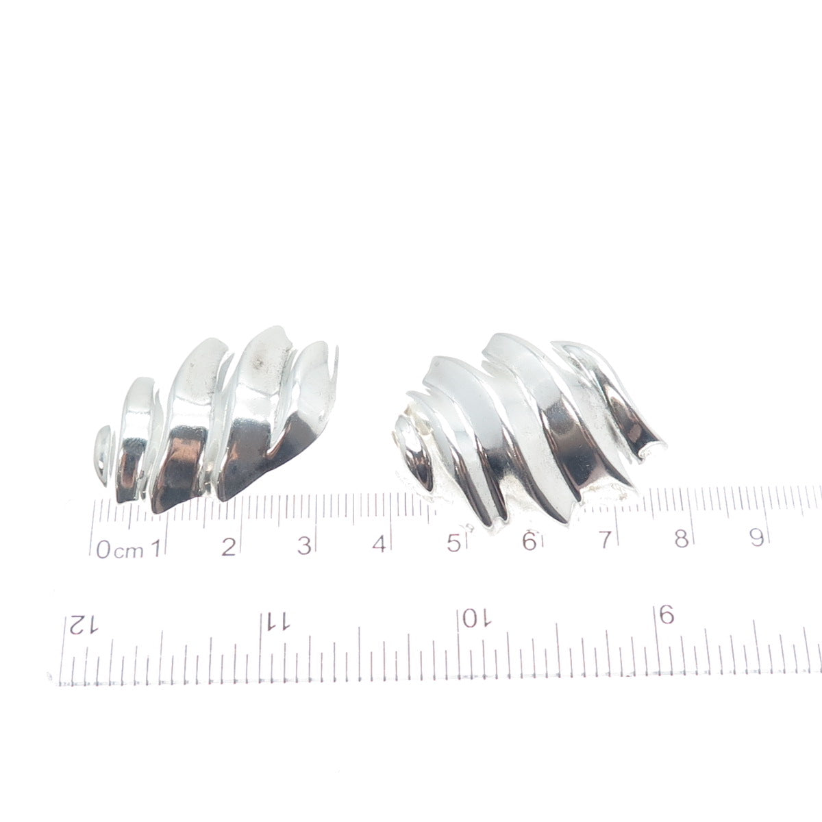 925 Sterling Silver Vintage Mexico Modernist Wavy Clip On Earrings