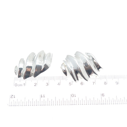 925 Sterling Silver Vintage Mexico Modernist Wavy Clip On Earrings