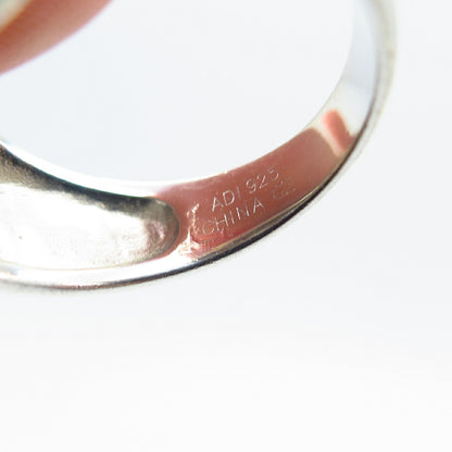 925 Sterling Silver Real Melanite Gem & C Z Swirl Domed Ring Size 6