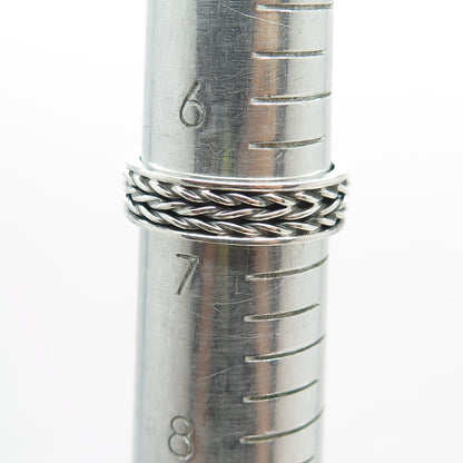 925 Sterling Silver Vintage Wheat Link Oxidized Band Ring Size 6.75