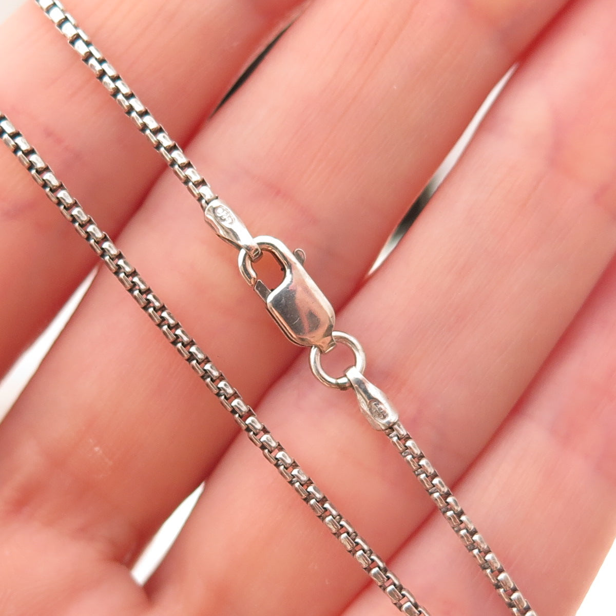 925 Sterling Silver Vintage Round Box Chain Necklace 18"