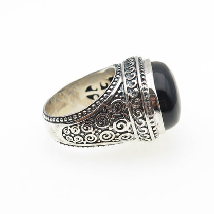 AF DESIGN 925 Sterling Silver Vintage Real Black Onyx Swirl Oxidized Ring Size 8