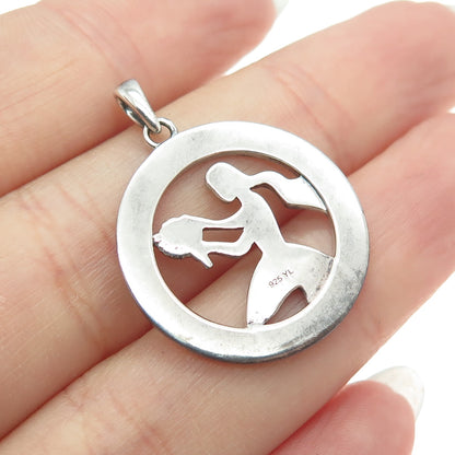 925 Sterling Silver Vintage Virgo Zodiac Calendar Round Pendant