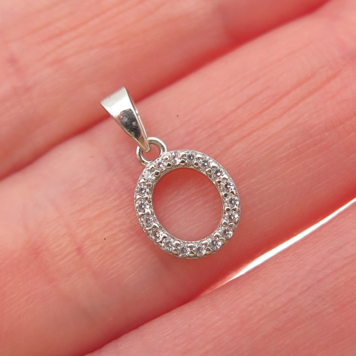 925 Sterling Silver Round-Cut C Z Letter O Initial Mini Charm Pendant