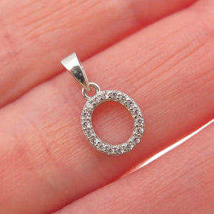 925 Sterling Silver Round-Cut C Z Letter O Initial Mini Charm Pendant