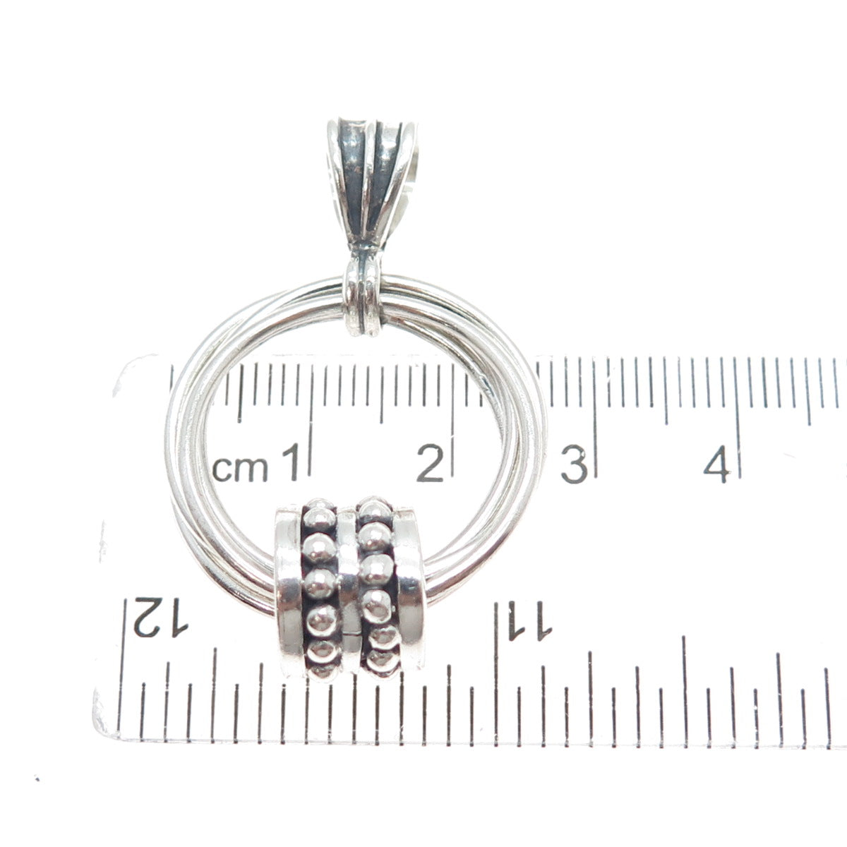 925 Sterling Silver Vintage Modernist Interlocked Circle Beaded Charm Pendant
