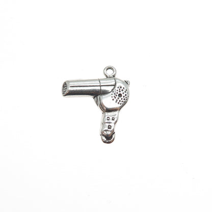 SHUBE 925 Sterling Silver Vintage Hair Dryer Oxidized Minimalist Charm Pendant
