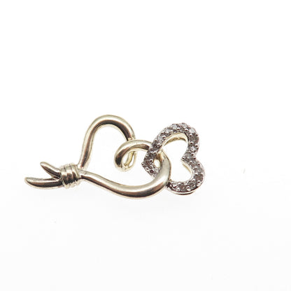 Sun 925 Sterling Silver 2-Tone Real Diamond Double Heart Slide Charm Pendant