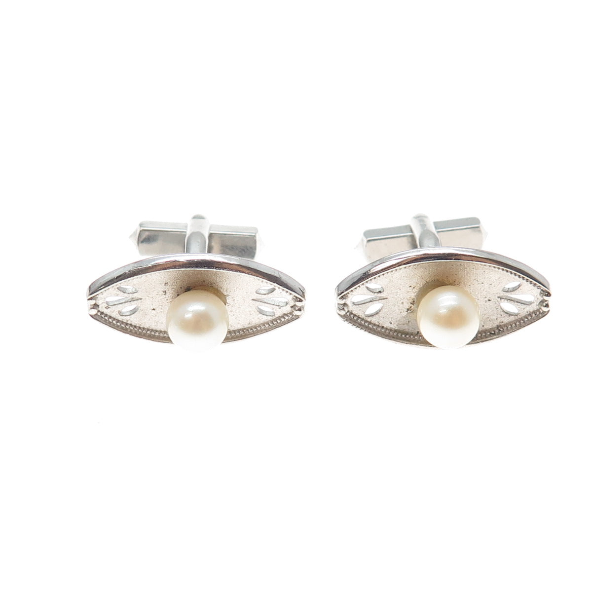 925 Sterling Silver Antique Japan Real Akoya Pearl Cufflinks