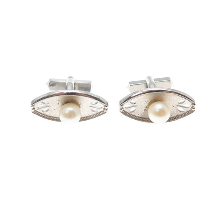 925 Sterling Silver Antique Japan Real Akoya Pearl Cufflinks