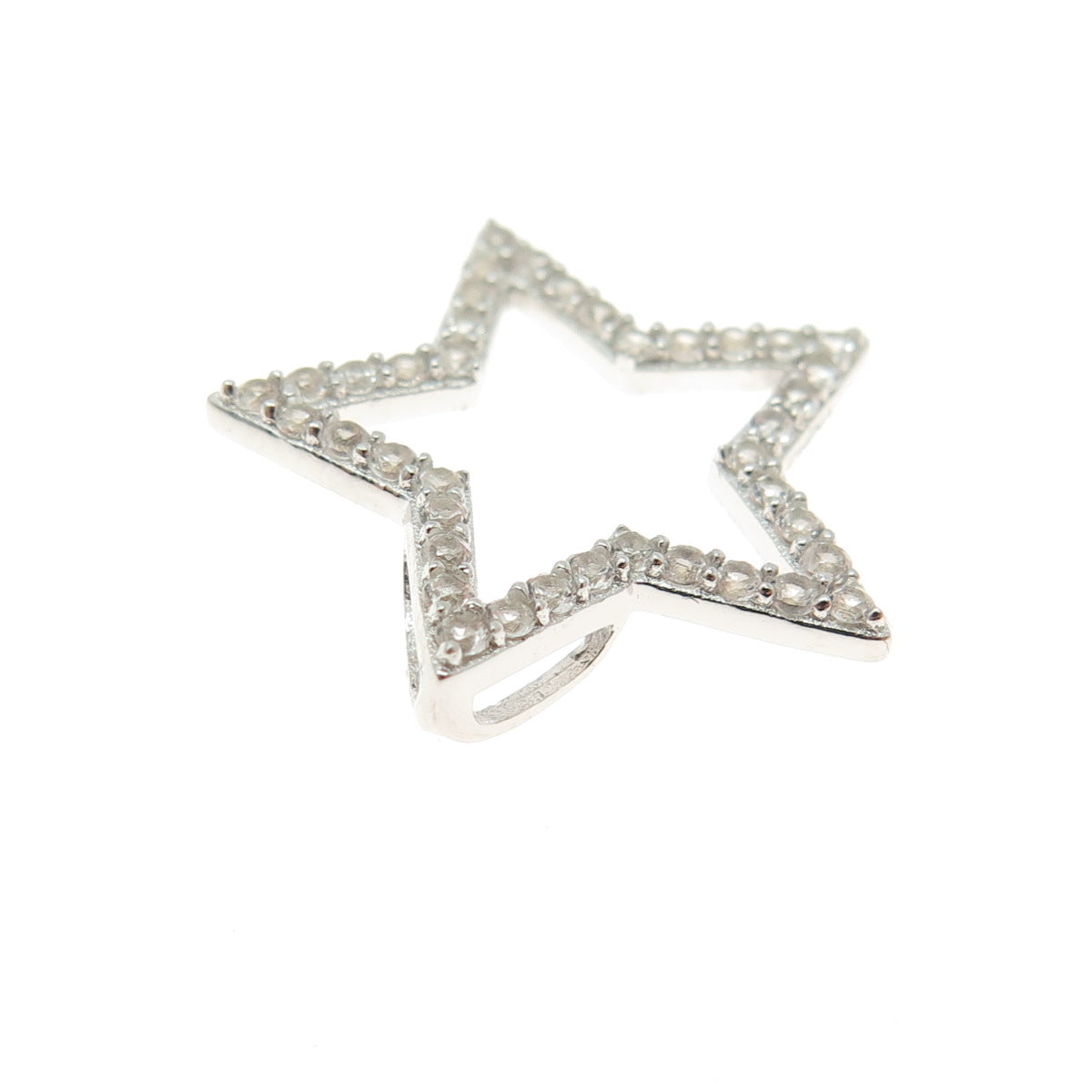 HAN 925 Sterling Silver Real White Topaz Gemstone Star Slide Pendant