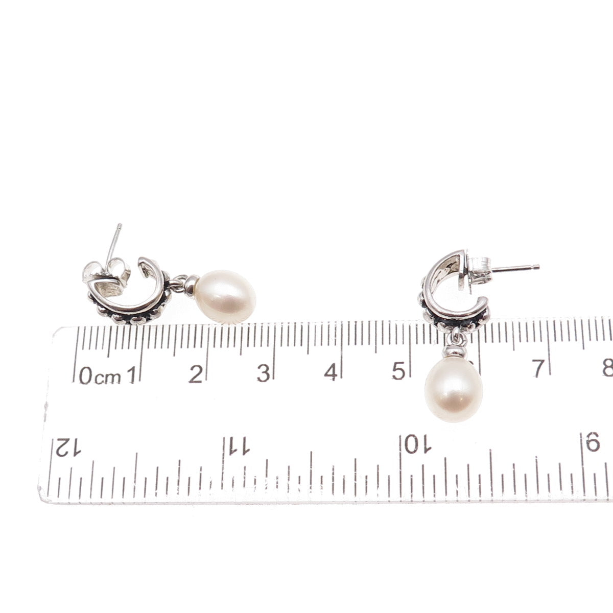 Honora 925 Sterling Silver Vintage Real Pearl Oxidized Dangle Earrings
